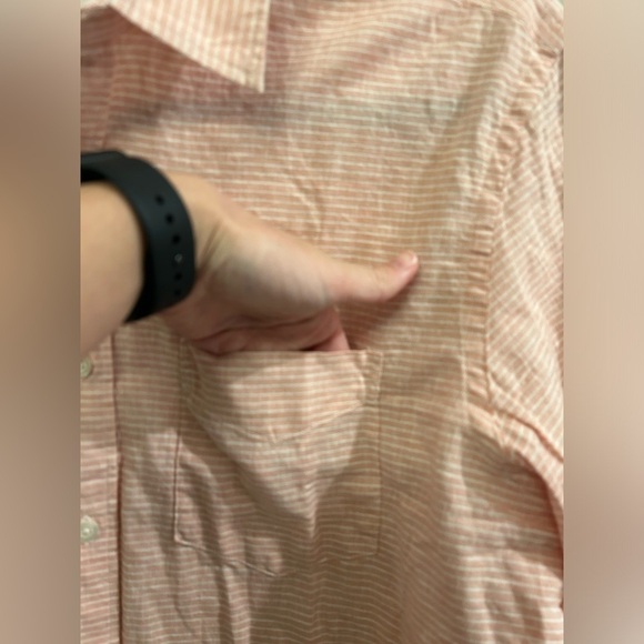 Old Navy Button Down Shirt Long Sleeve Mens Medium Pink White Stripe Linen Blend - Picture 7 of 9